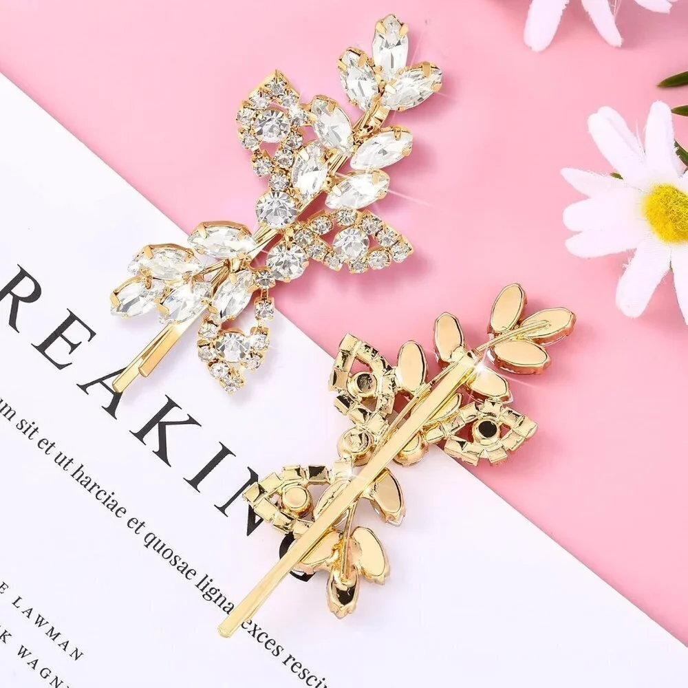 4 Pcs Rhinestone Bridal Hair Clip Leaf Wedding Hairpin Bride Crystal Hair Barret
